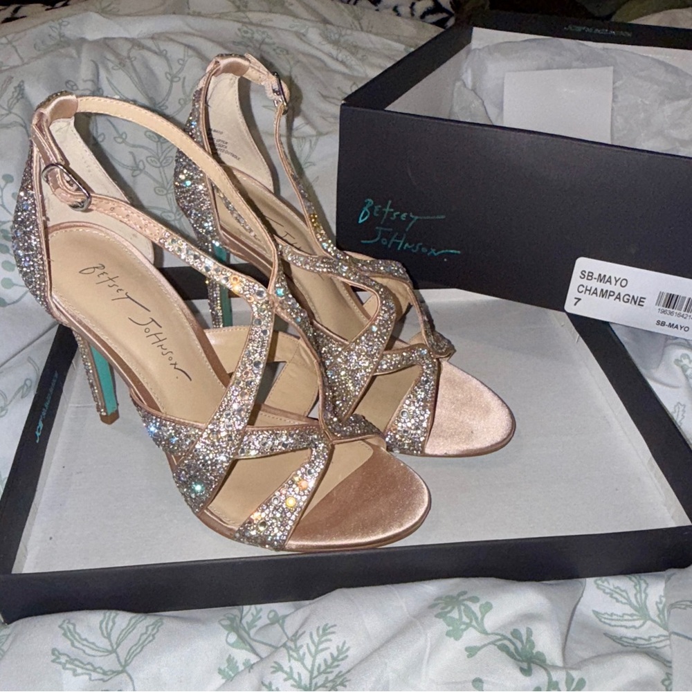 Betsey Johnson Champagne Glitter Heels